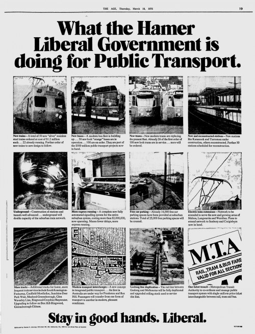1976 Liberal Party advertisement - 'What the Hamer Government is doing for Public Transport'