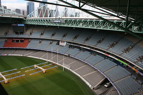 Looking back towards the city from beneath the western section of the movable roof