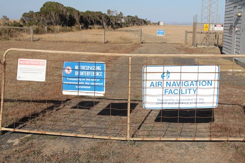 Airservices Australia notices at the gate to the Cowes NDB