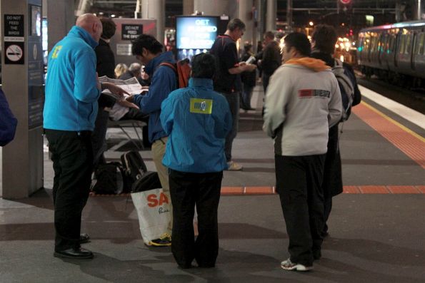 Myki mates at Southern Cross platform 15, talking to Traralgon passengers ahead of the rollout of Myki to their line