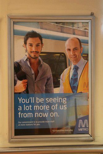 Metro Trains Melbourne 'You'll be seeing more station staff' poster from early 2010 still in place