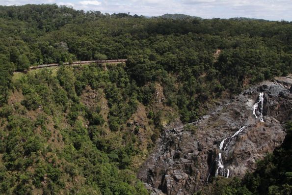 Looking over Barron Falls to the railway on the other side of the gorge
