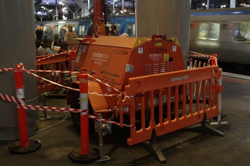 One of two diesel powered barrel light tower in place at platform 13 and 14