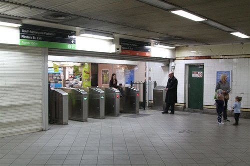 Ticket gates leading out into the Campbell Arcade subway