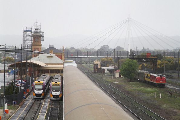 VLocity VS96 awaiting departure time from Albury, VS97 stabled alongside