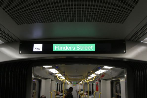 'Flinders Street' message on the new dynamic route map displays onboard Siemens 707M 